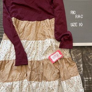 Kids Casual Dress - Burgundy and Tan